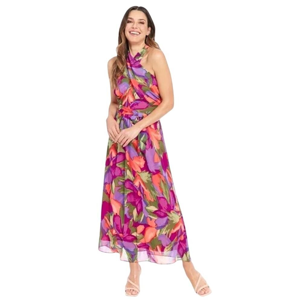 London Times Apparel Halter Criss Cross Neck Formal Maxi Dress Wedding Guest 12